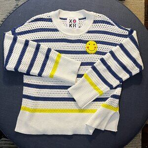 Kerri Rosenthal XOKR // Smiley Face Striped Knit Sweater // Navy & White